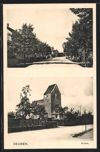 AK Deuben / Bennewitz, Strassenpartie, Kirche