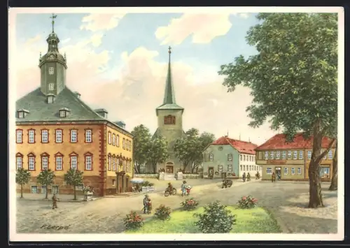 Künstler-AK Kölleda, Marktplatz