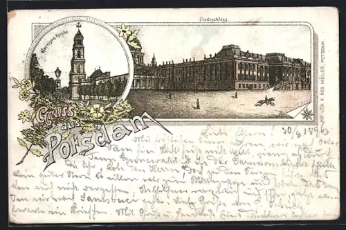 Lithographie Potsdam, Garnisonkirche, Stadtschloss