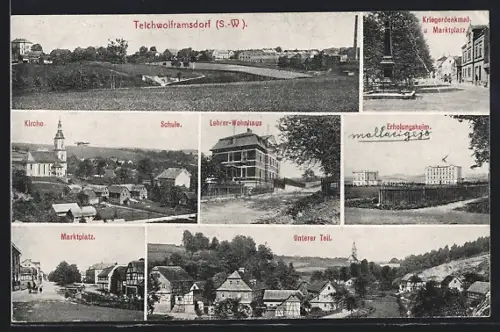 AK Teichwolframsdorf /S.-W., Kirche, Marktplatz, Erholungsheim