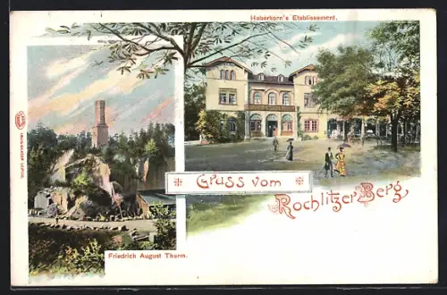 Lithographie Rochlitzer Berg, Haberkorn`s Gasthaus, Friedrich August Thurm