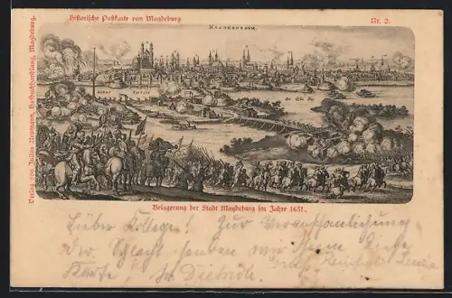 Lithographie Magdeburg, Belagerung der Stadt im Jahre 1631