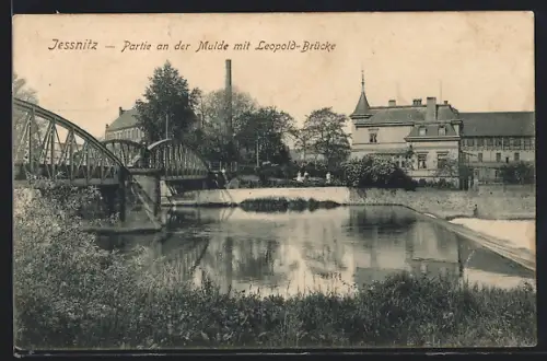 AK Jessnitz, Partie an der Mulde mit Leopold-Brücke