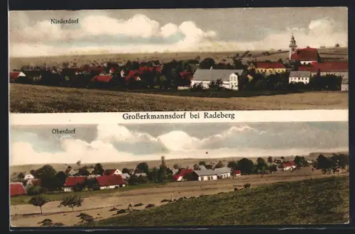AK Grosserkmannsdorf bei Radeberg, Niederdorf und Oberdorf
