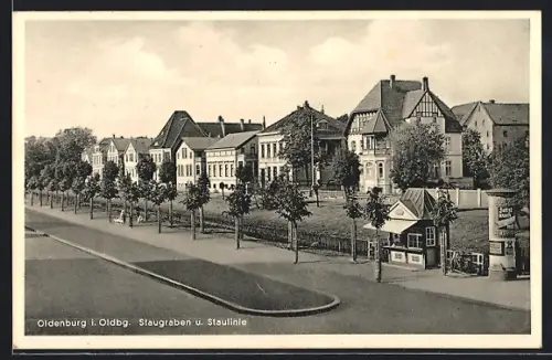 AK Oldenburg / Gr., Strasse und Villen an der Staulinie, Staugraben