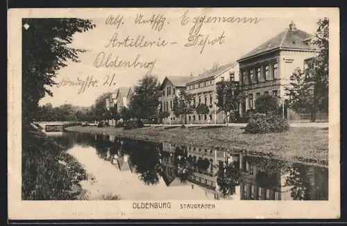 AK Oldenburg / Gr., Staugraben mit Brücke, Staugrabenstrasse
