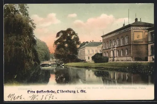 AK Oldenburg i. Gr., Partie an der Hunte mit Augusteum u. Grossherzogl. Palais, Elisabethstrasse