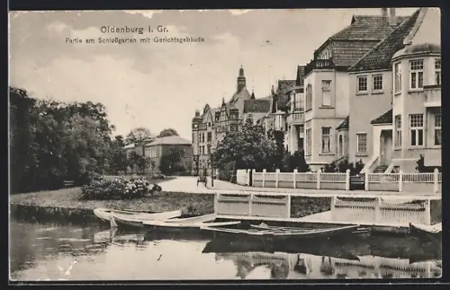 AK Oldenburg i. Gr., Partie am Schlossgarten mit Gerichtsgebäude, Elisabethstrasse