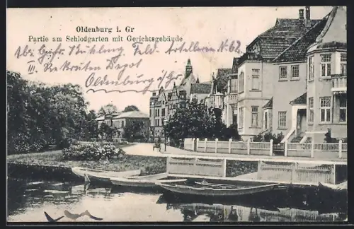 AK Oldenburg i. Gr., Partie am Schlossgarten mit Gerichsgebäude, Elisabethstrasse