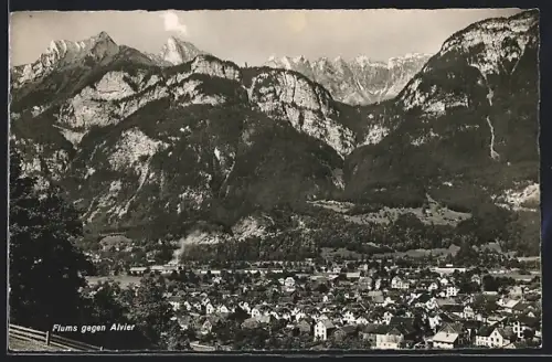AK Flums, Ortsansicht gegen Alvier