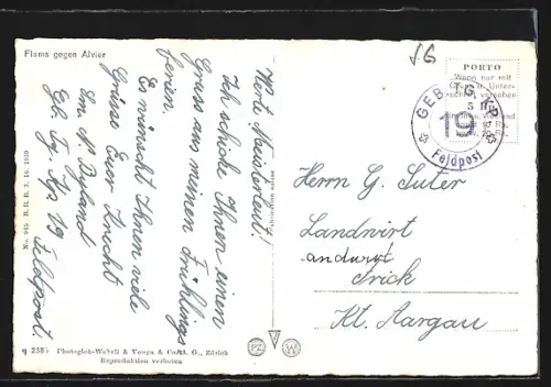 AK Flums, Ortsansicht gegen Alvier