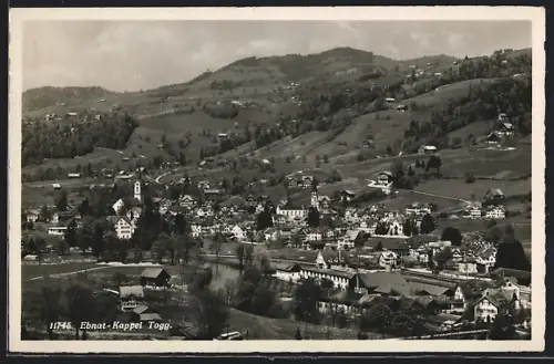 AK Ebnat-Kappel /Togg., Ortsansicht mit Kirchen gegen die Berge