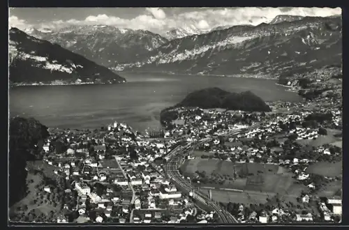 AK Spiez, Ortsansicht aus der Vogelschau