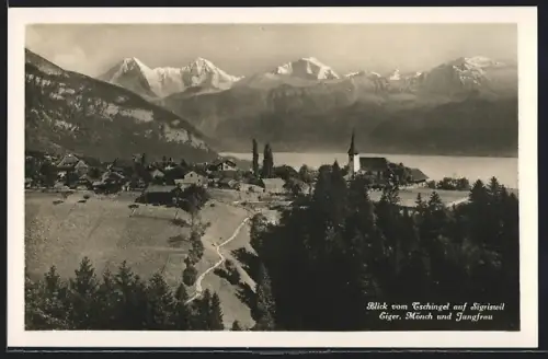 AK Sigriswil, Blick vom Tschingel auf den Ort, Eiger, Mönch und Jungfrau