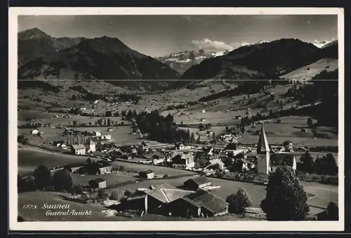 AK Saanen, Totalansicht der Ortschaft und Blick ins Land