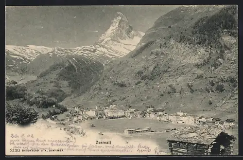 AK Zermatt, Gesamtansicht am Bergfuss