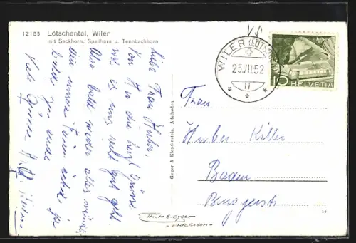 AK Wiler /Lötschental, Teilansicht mit Sackhorn, Spalihorn und Tennbachhorn