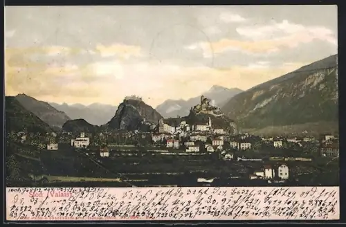 AK Sion, Panorama mit Burgen