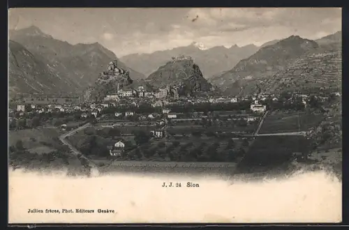 AK Sion, Panorama mit Schloss und Burg
