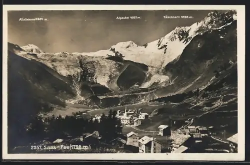 AK Saas-Fee, Teilansicht mit Allalinhorn, Alphubel und Täschhorn