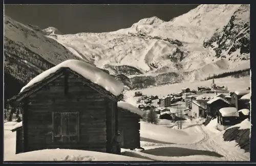 AK Saas-Fee, Teilansicht mit Allalinhorn und Alphubel im Schnee