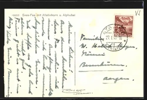 AK Saas-Fee, Teilansicht mit Allalinhorn und Alphubel im Schnee