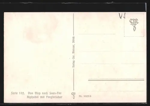 AK Saas-Fee, Ortspartie mit Alphubel mit Feegletscher