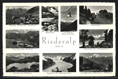 AK Riederalp, Hotel Riederalp mit Ofenhorn, Blauseeli mit Weisshorn, Riederfurka
