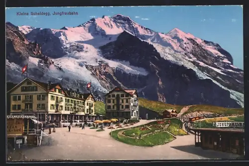 AK Kleine Scheidegg, Hotel mit Bahnhof der Jungfraubahn
