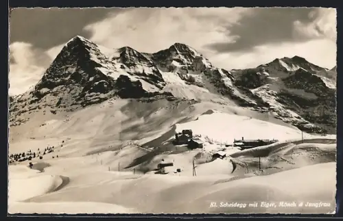 AK Kl. Scheidegg, Ortspartie mit Eiger, Mönch & Jungfrau im Schnee