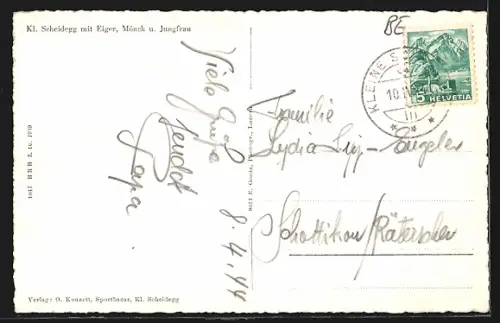 AK Kl. Scheidegg, Ortspartie mit Eiger, Mönch & Jungfrau im Schnee