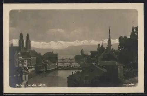 AK Zürich, Ortsansicht mit Alpenblick