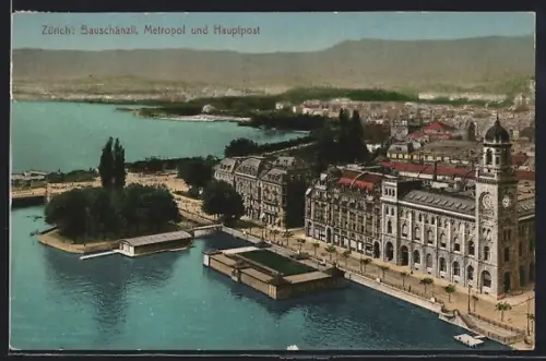 AK Zürich, Bauschänzli, Metropol und Hauptpost