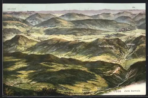 AK Reconvilier, Landkarte des Ortes mit allen Orten der Umgebung