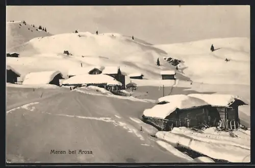 AK Maran /Arosa, Verschneite Ortsansicht mit Hügelpanorama