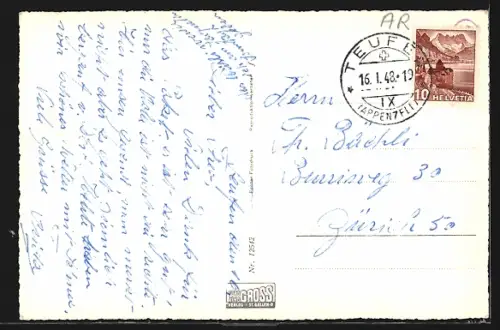 AK Teufen /App., Ortsansicht den Berghang hinauf