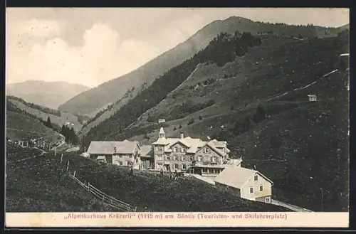AK Urnäsch, Alpenkurhaus Kräzerli und Säntis mit Blick ins Tal