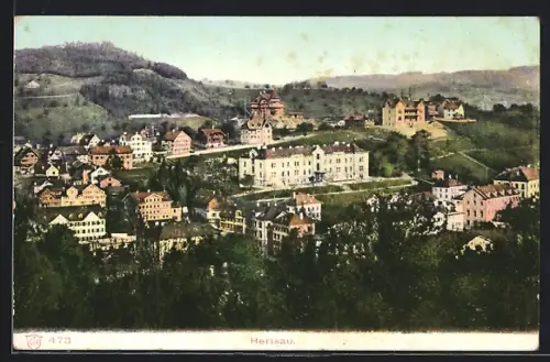 AK Herisau, Ortsansicht von Waldpartie aus