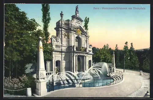 AK Bern, Monumentalbrunnen am Thunplatz