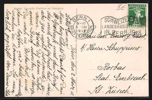 AK Bern, Monumentalbrunnen am Thunplatz