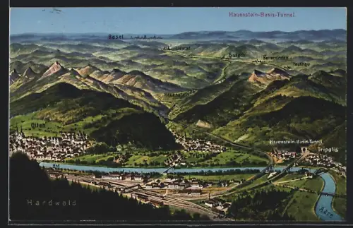 AK Zürich, Hauenstein-Basis-Tunnel, Panorama mit Hardwald und der Aare