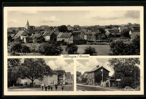 AK Villingen /Hessen, Totalansicht, Lindenplatz, Bahnhof