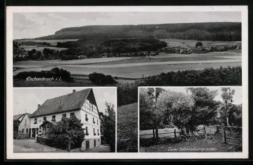AK Eschenbruch i. Lippe, Gasthaus Sprute, Landschaft, zwei Lebenskameraden