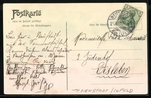 Lithographie Neustadt /Ilfeld, Restaurant Ratskeller, Poppenberg-Turm, Kurhaus