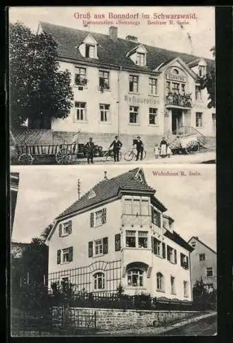 AK Bonndorf im Schwarzwald, Restaurant Sonntag, Inh. R. Isele, Wohnhaus R. Isele