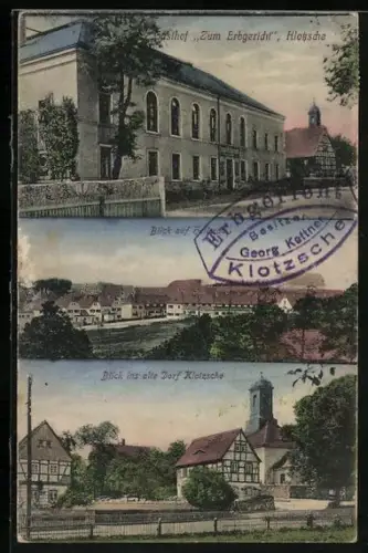 AK Dresden-Klotzsche, Gasthof Zum Erbgericht, Blick auf den Ort, Blick ins alte Dorf