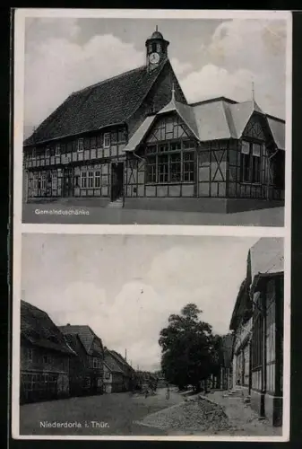 AK Niederdorla i. Thür., Gasthaus Gemeindeschänke, Strassenansicht