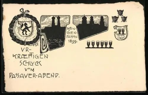 AK Passau, Karte des Männergesangsvereins mit Wappen
