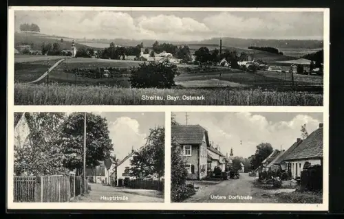 AK Streitau / Bayr. Ostmark, Hauptstrasse, Untere Dorfstrasse, Totalansicht