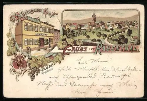 Lithographie Rauenthal, Gasthof Rheingauer Hof, Bes. Carl Weber